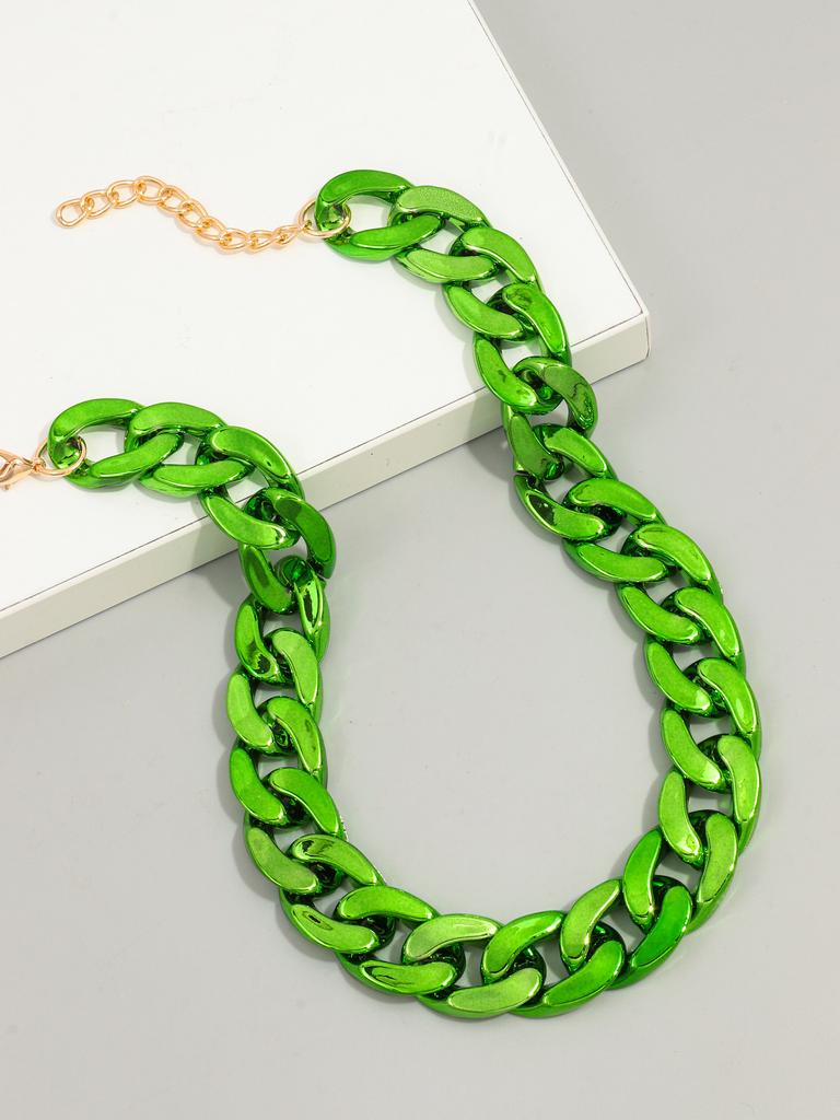 Fashion Hip Hop Metal Color Acrylic Chunky Necklace for Women Men Vintage Glossy Resin Cuban Link Chain Choker Y2K Jewelry Gifts