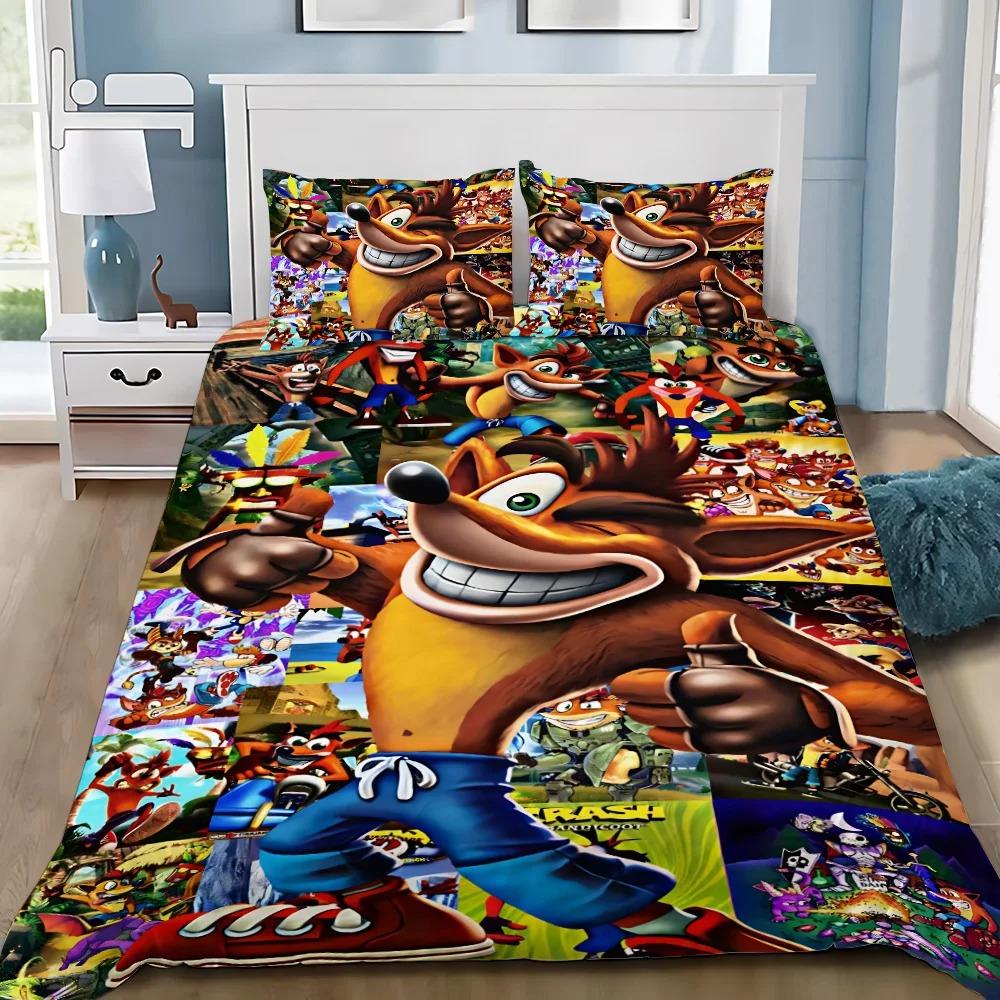 Cartoon 3D Printed Crash Bandicoot Bedding Set game Duvet Cover Pillowcase Single Twin Full Queen Size For Kids Bedroom Decor