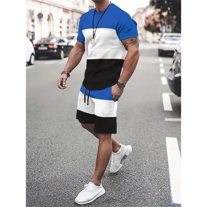 Sommer Herren Sportbekleidung Großer Zweiteiliger Retro Casual Street Suit 3D Einfach Bedruckter Strandanzug Herren T-Shirt Shorts Sportbekleidung