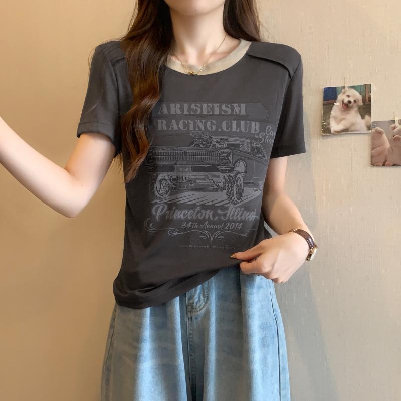 Summer pure cotton Short Sleeve T-Shirts for Women harajuku letter print Simple Casual slim Soft All-Match y2k Tops Tees Fashion
