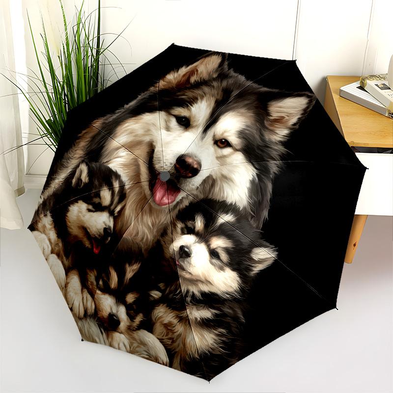 Three Wolves  Pattern, Automatic Folding Umbrella, Portable and Foldable Design, 8 Ribs, a Christmas or Birthday Gift.