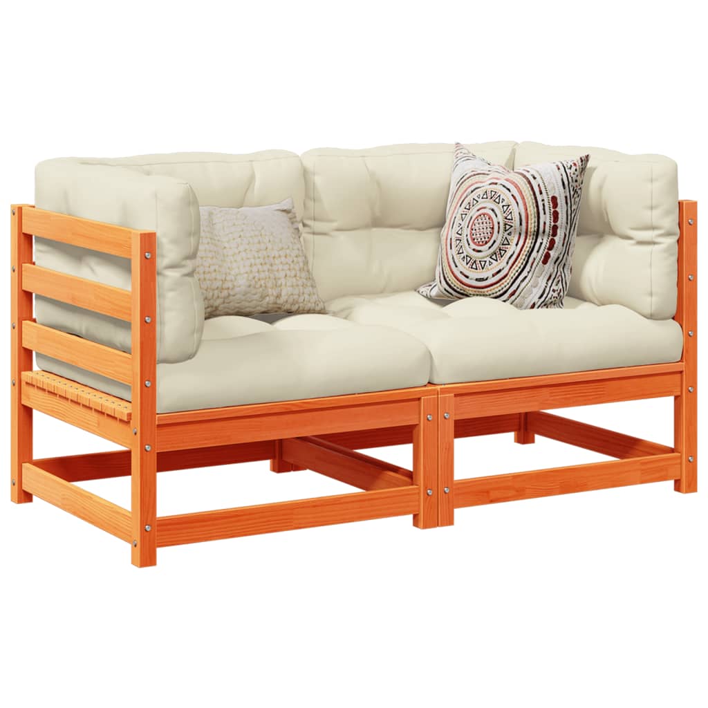 2 Piece Garden Sofa Set with Cushions Wax Brown Pine Wood