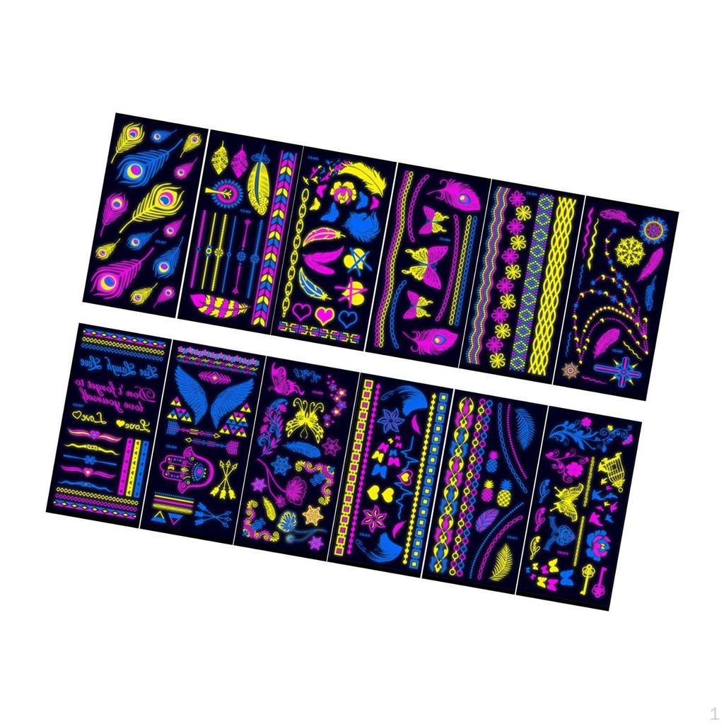 12 Glow In The Dark , Temporary Body Decorations for Blacklight Gatherings