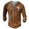 Men's Long Sleeve Pattern Embroidery Fashion T-Shirt Autumn Long Sleeve Print Button Pullover Top