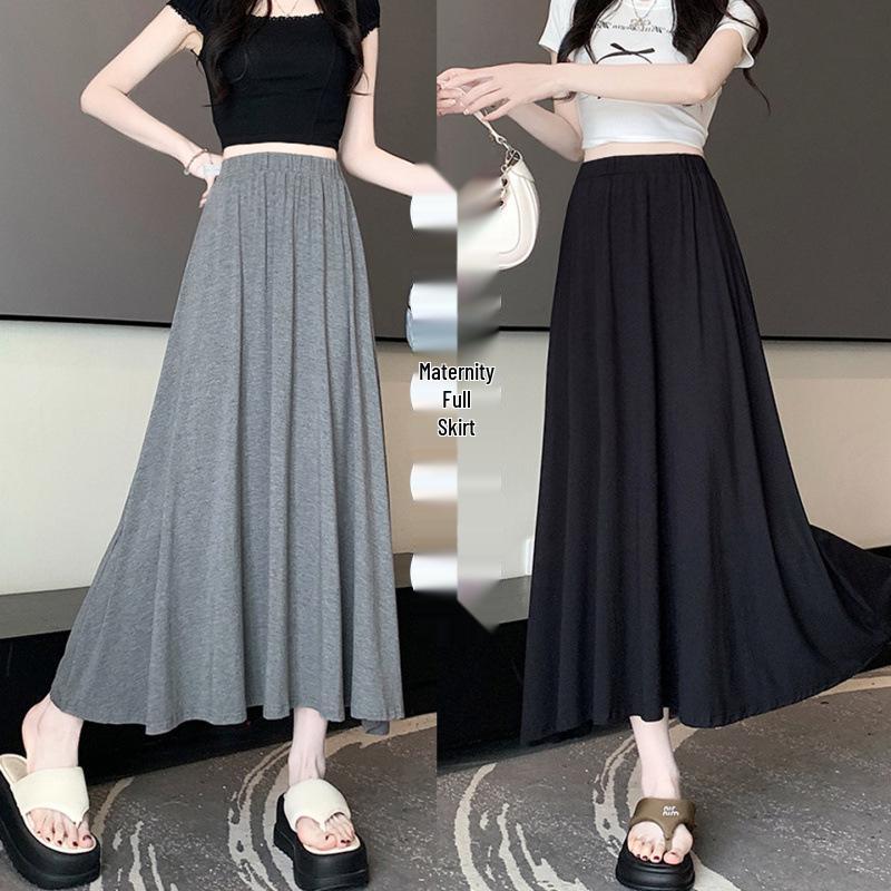 Adjustable High Waist Slimming Maternity Summer Midi Umbrella Skirt 2XL серый
