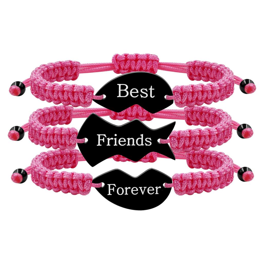 3-Piece Multicolor Puzzle Heart Best Friends Bangle Set, Titanium Steel Engraved