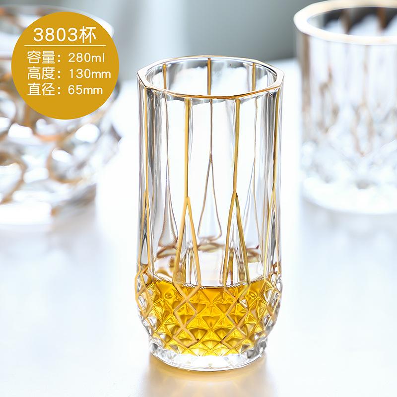 Creative Hand-painted Gold Line Crystal Glass Whiskey Foreign Wine Cup Household Water Cup Engraved Juice Cups