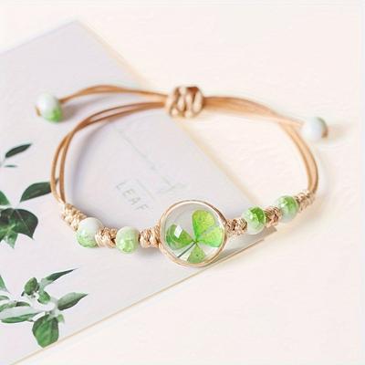 New Ceramic Bracelet Jewelry Dried Flower Lucky Grass Star Simple Bracelet Weaving Female Gift for Girlfriends and Friends