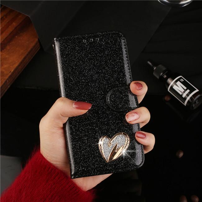 Custodia a Portafoglio Magnetica con Strass Diamante Cuore d'Amore per iPhone 17 16 15 14 13 12 XR XS 11 Pro Max Custodia Flip Pelle Glitter