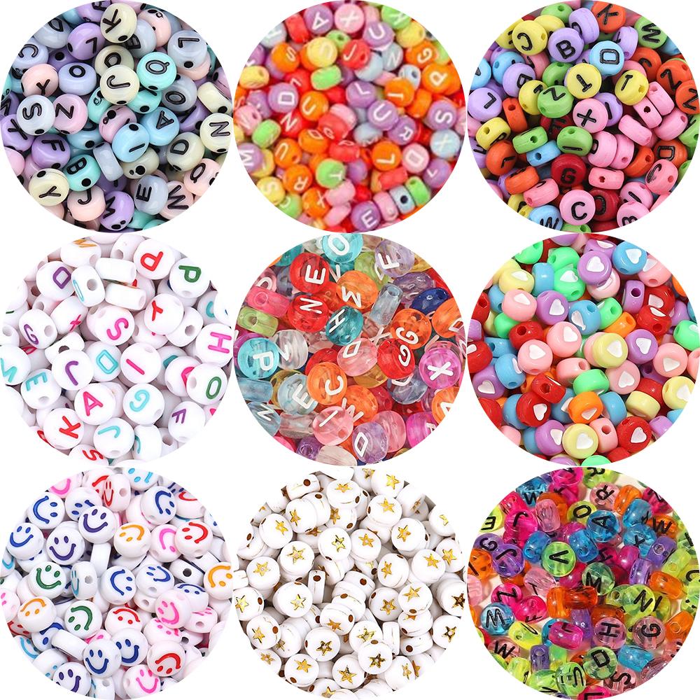 100/200Pcs Mixed Color Letters Acrylic Beads Round Flat Alphabet Loose Spacer Beads For Jewelry Making DIY Bracelet Accessories