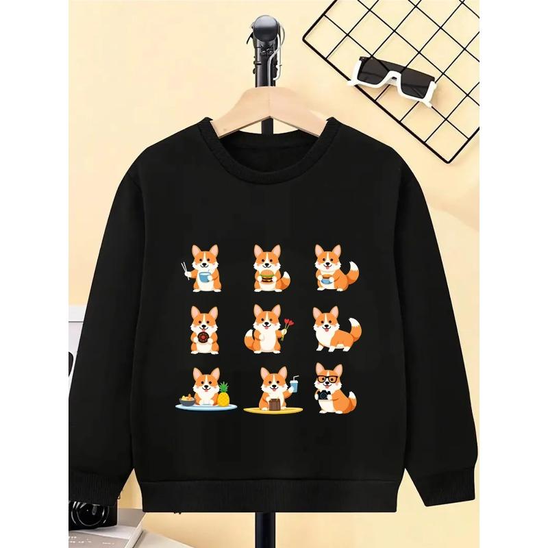 European sizes Kids' Crewneck Sweatshirt - Corgi Food And Activities Pattern , Sportswear And Casual Wear, Soft And Comfortable, Children's Clothing