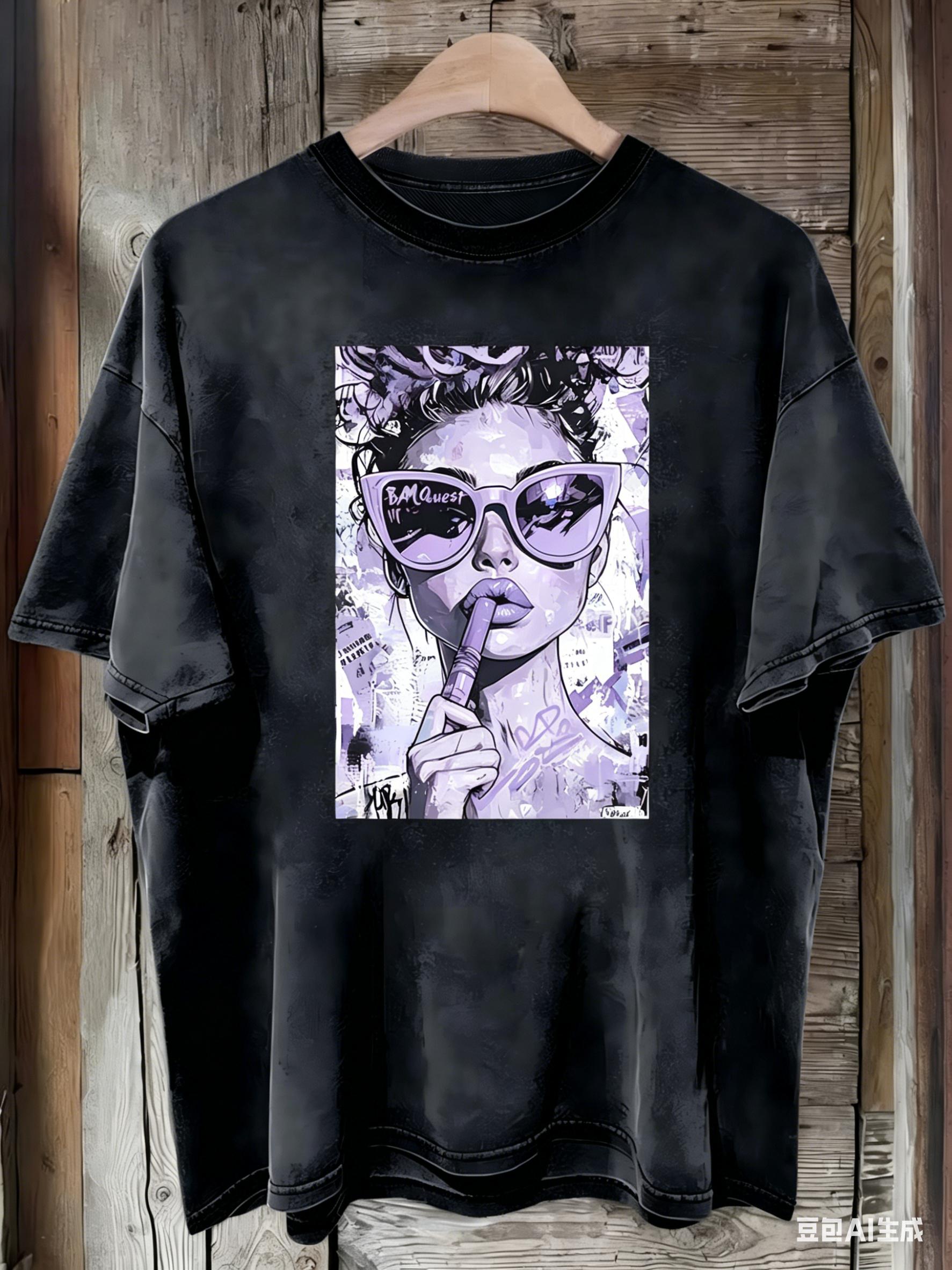 Vintage Pop Art Girl TShirt Washed Cotton Graffiti Style Graphic Tee Retro 90s Aesthetic Top Streetwear Fashionable Apparel S