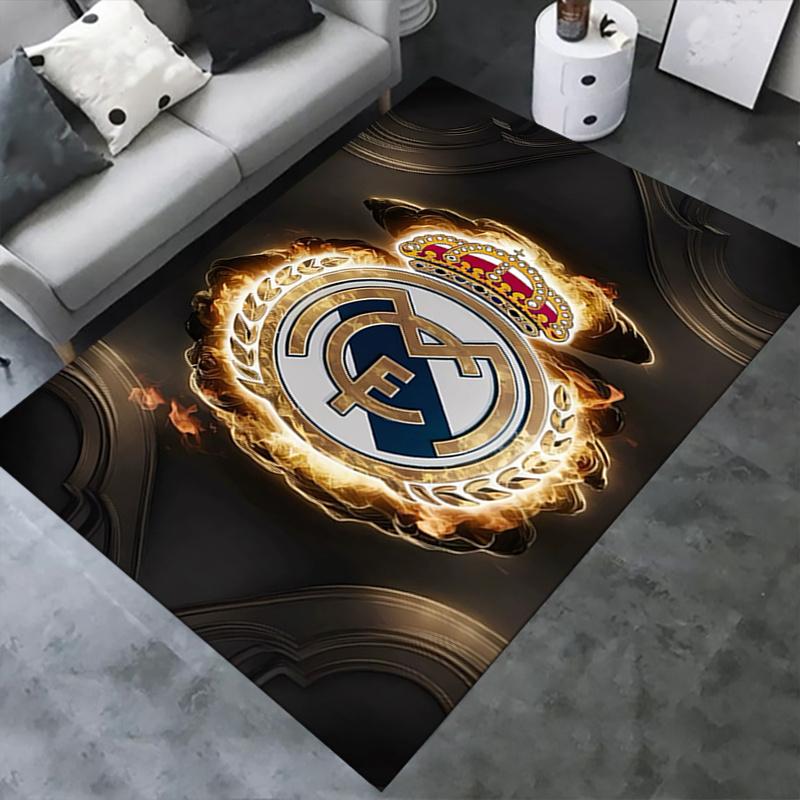 1 Stück Real Madrid, Wappen, Feuer Büro Teppich Weicher Eingangsteppich aus Polyester Waschbar Rutschfest Maschinenwaschbar