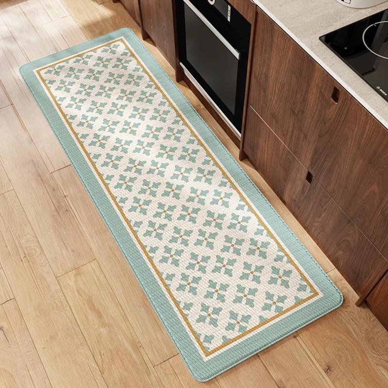Ins Style PU Leather Kitchen Floor Mat Nordic Oil and Water Resistant Carpet Washable Thickened Anti Slip and Anti Fall Foot Pad