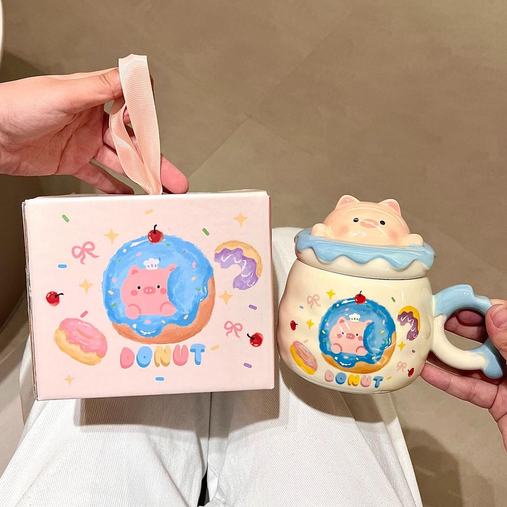 High-value ins mug with lid ceramic water cup couple coffee breakfast cup birthday gift souvenir