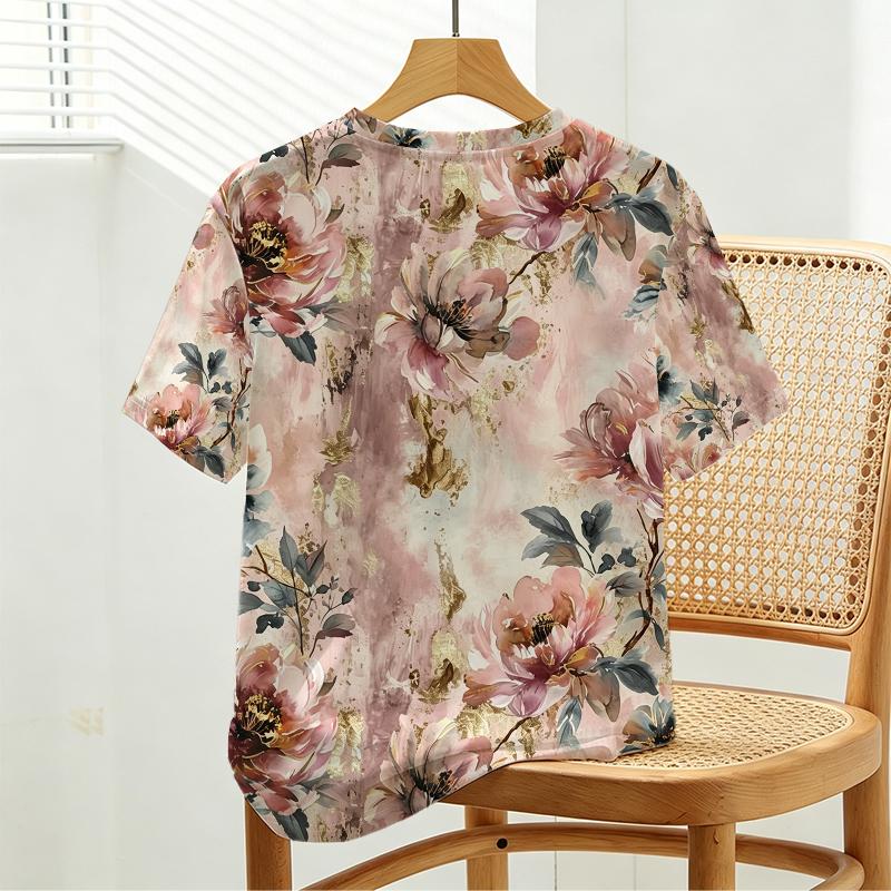 Women's Floral Minimalist T-Shirt Street Style Short Sleeve Top,Soft Comfort Fabric for Daily Casual & Dating Outfits