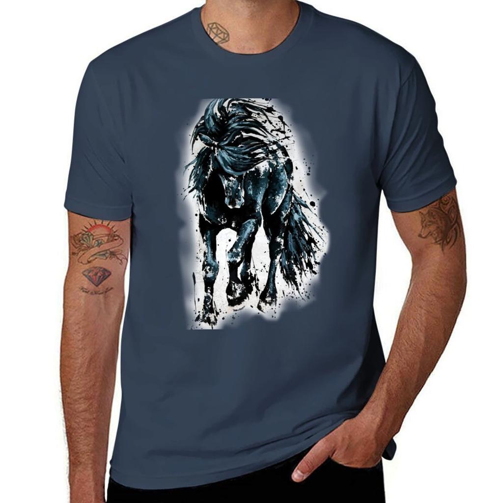 Black Pearl Horse Painting TShirt AntiFade Casual Tee Shirt
