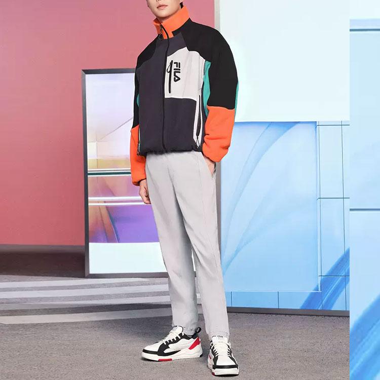 FILA Color Block Letter Embossed Woven Retro Sports Casual Pants Men pants Cement F11M249801FGY