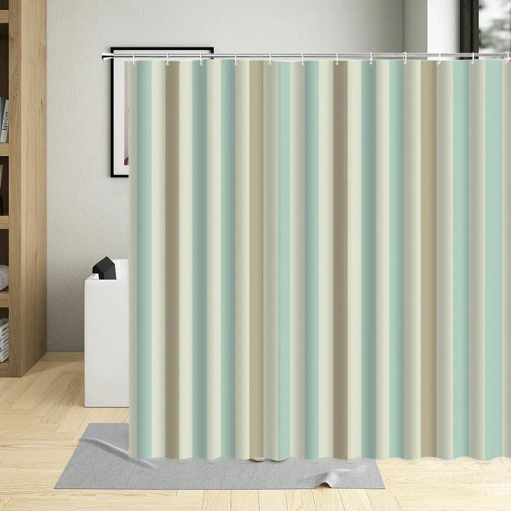 Geometric Lines Shower Curtain Colorful Stripe Printing Waterproof Bathroom Decor Polyester Fabric Curtains With 12 Pcs Hooks