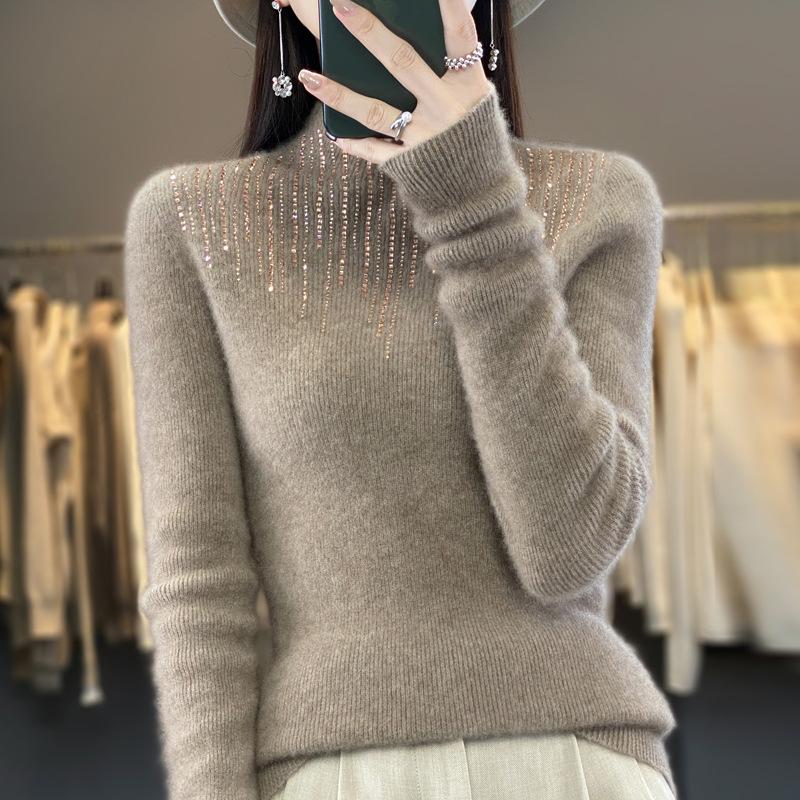 Herbst und Winter Damenpullover Halbhoher Ausschnitt Strickpullover Schlanker innerer Hot Drill Stehpullover Hochgeschlossenes gestricktes Bodenshirt