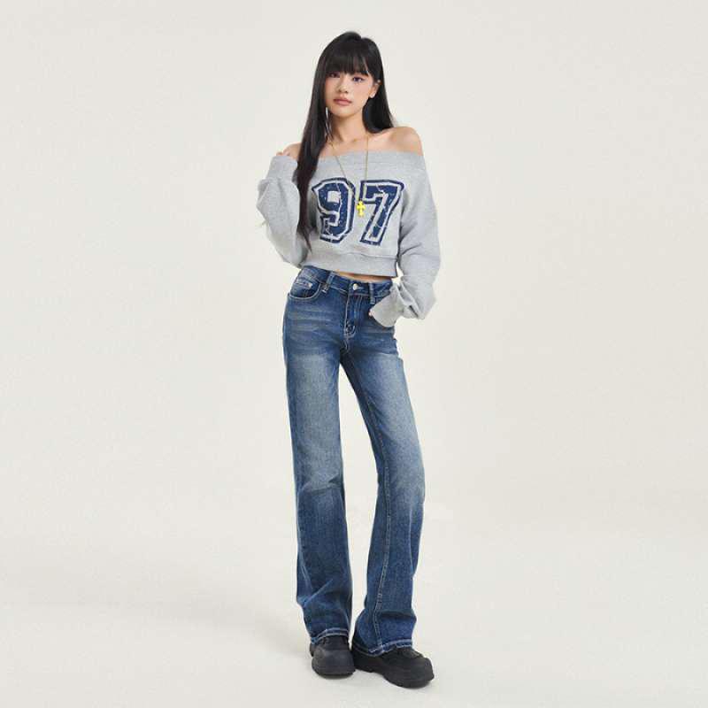 Year-Round Retro Frayed Washed Straight Leg Stretch Denim Jeans S