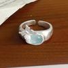 925 Sterling Silver Rings For Women Geometric Fine Jewelry Finger Adjustable Simple Big Flower CZ Ring For Party Birthday Gift