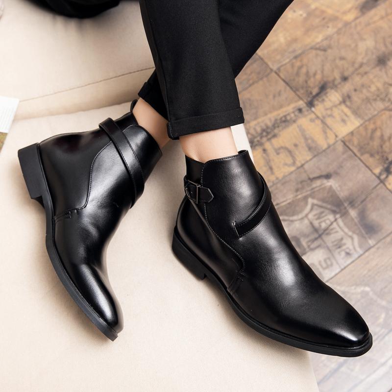 Men's autumn and winter boots Minimalist gentleman style Party or work business suit Black brown Outdoor leather shoes Hot