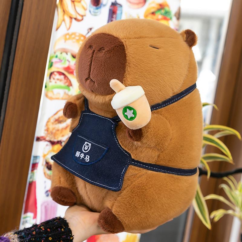 New Apron Milk Tea Cup Capybara Plush Toys Kapibala Dolls Children's Birthday Gift