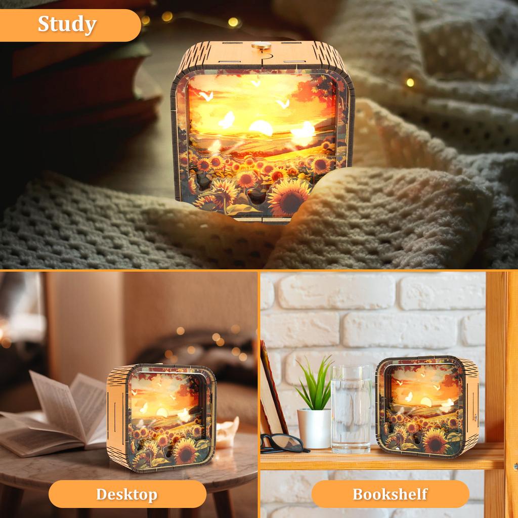 3D Puzzles Night Light Wood 3D Jigsaw Puzzle with Night Light Built In Battery Lightweight and Portable 3D Jigsaw Puzzle