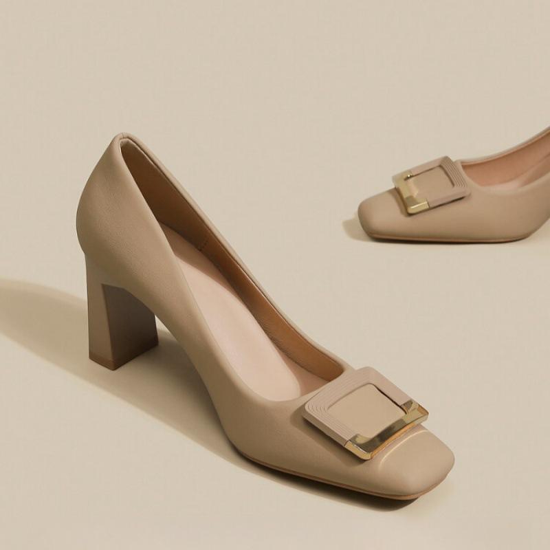 Thick heeled shoes for women 2025 new versatile square toe shallow mouth single shoes