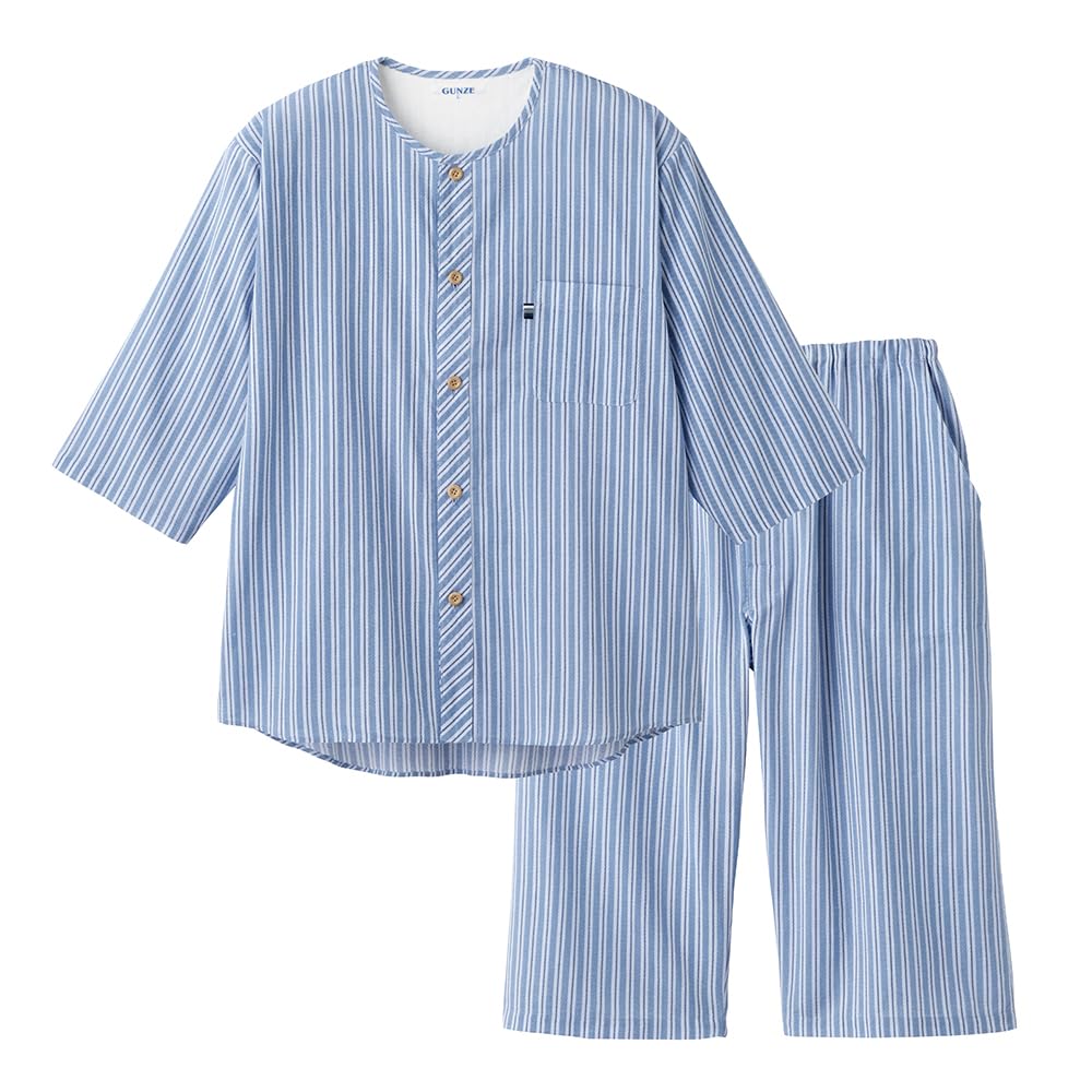 

Пижама Gunze с рукавами и штанами Sleeping Teko темно-синяя мужская 3/4 (Переднее открытие), Креп,