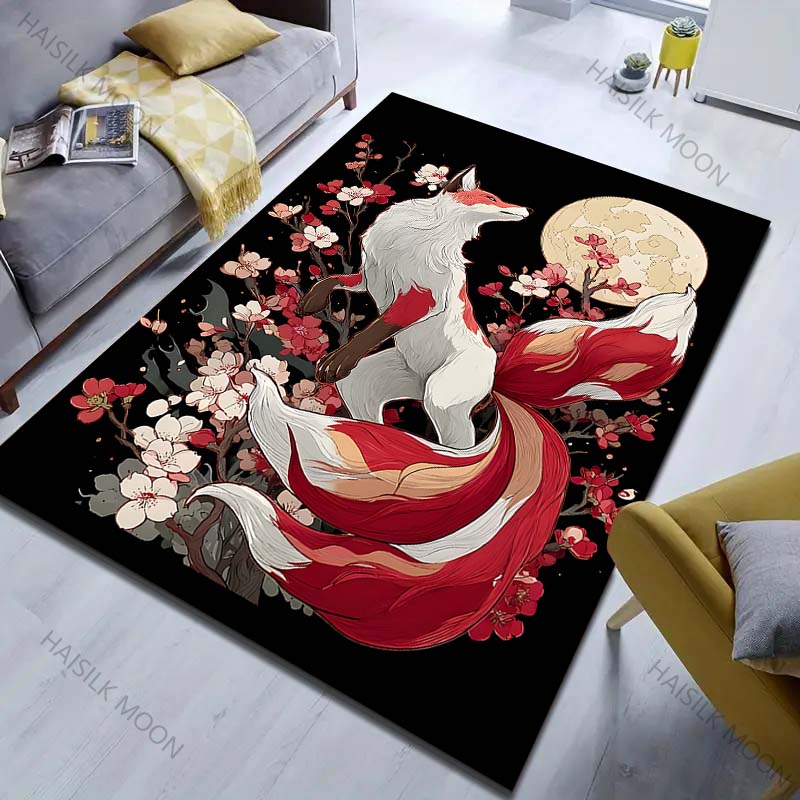 1PC Fox with Cherry Blossoms Moon Pattern Rug Carpets for Bedroom Living Room Sofa Mat Creative Door Mat Cloakroom Home Decor