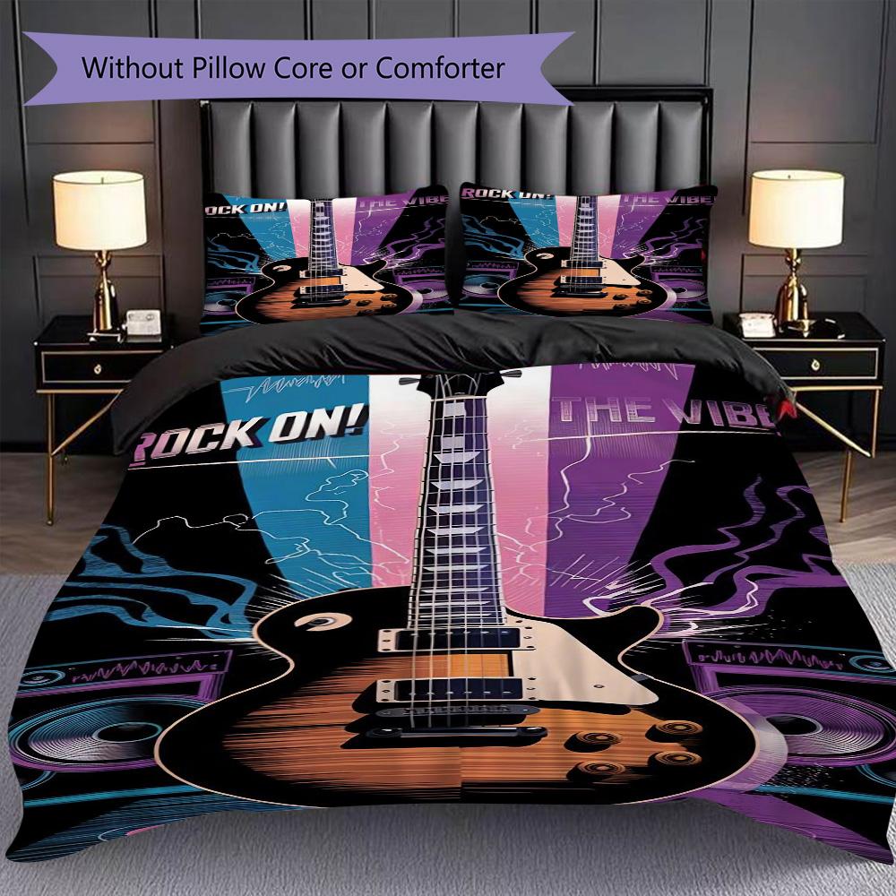 1PC Music, guitar Theme Bedding Quilt Set Quilt Cover Pillowcase Home Decoration Birthday Gift (1 * duvet cover + 9 * pillowcase, without core)
