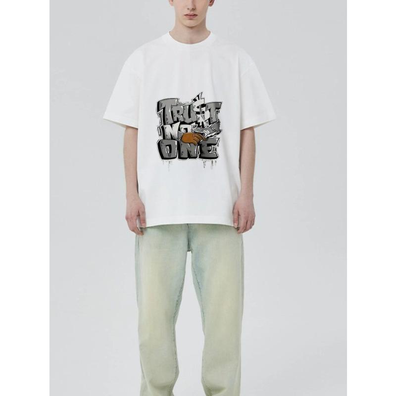 Black T Shirt Trust No One Graffiti Print Streetwear Casual Wear