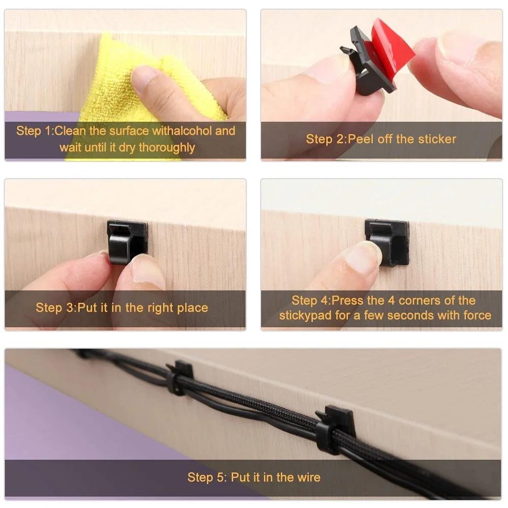 50PCS Clear Adhesive Cable Clips Outdoor Indoor Cable Management Wire Organizer Strong Stick Cord Holder for Under Desk Car