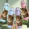 1PC Big Tabby Cat Serious Look 750ml Color Plastic Sports Water Bottle Leakproof Flip Straw Lid Suitable for Sports Office Home Use