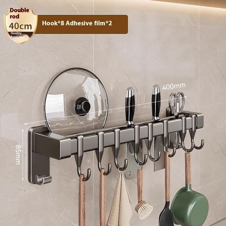 Pistolengrau Küchenhaken Stanzfrei Stange Hängestange Spatel Löffel Aufhänger, Multifunktionales Regal Wandmontiert