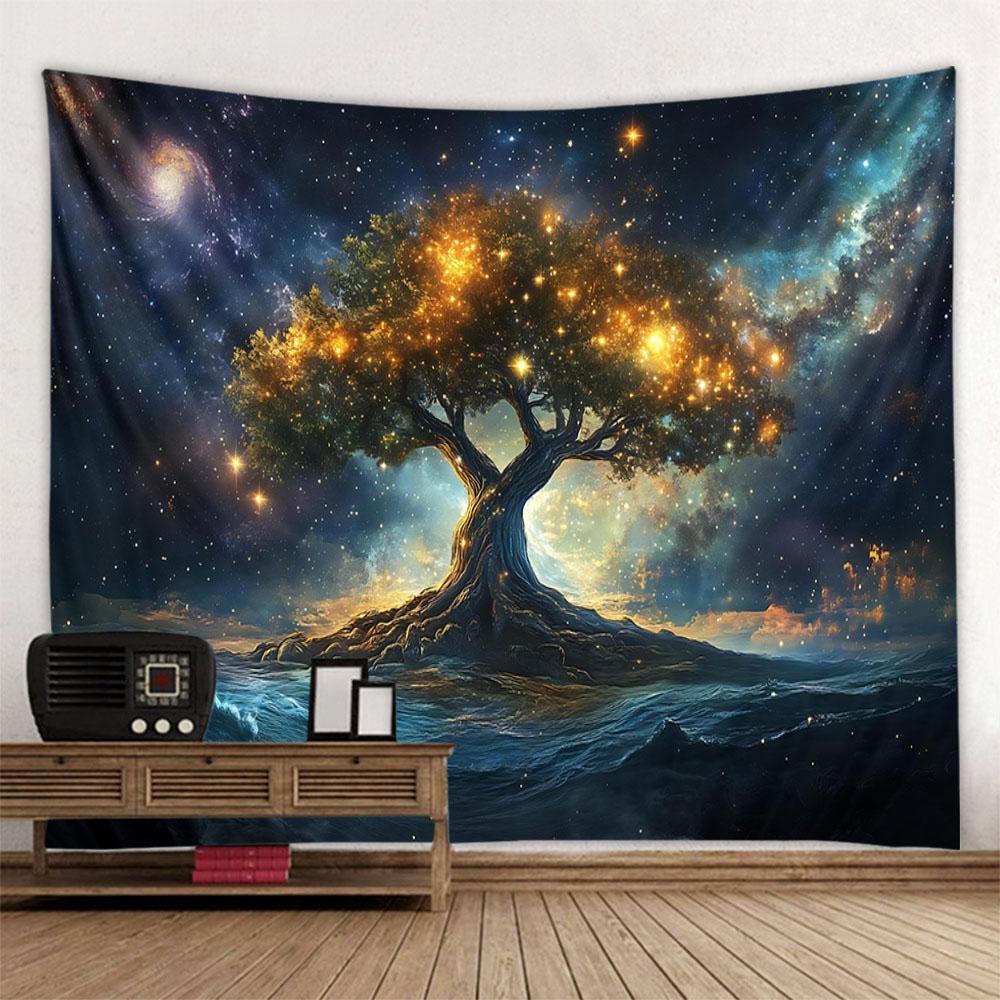Tree of Life Tapestry Wall Hanging Room Decoration Aesthetics Yoga Mat Starry Sky Landscape Home Mural Decoration Altar Cloth
