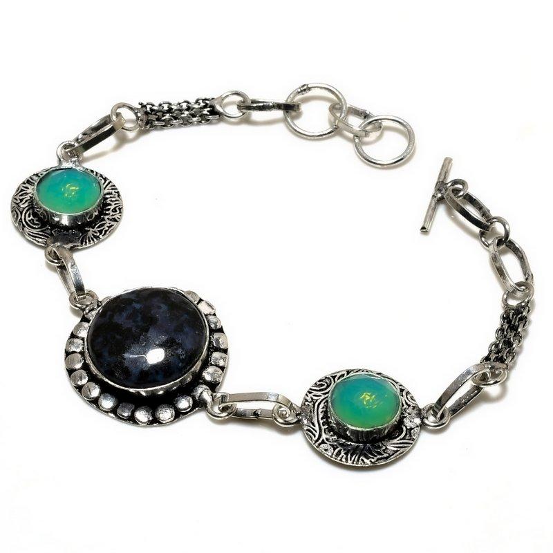 

Ювелирный браслет с мерлинитом Огненный опал 925 пробы, посеребренный, 6–8 дюймов