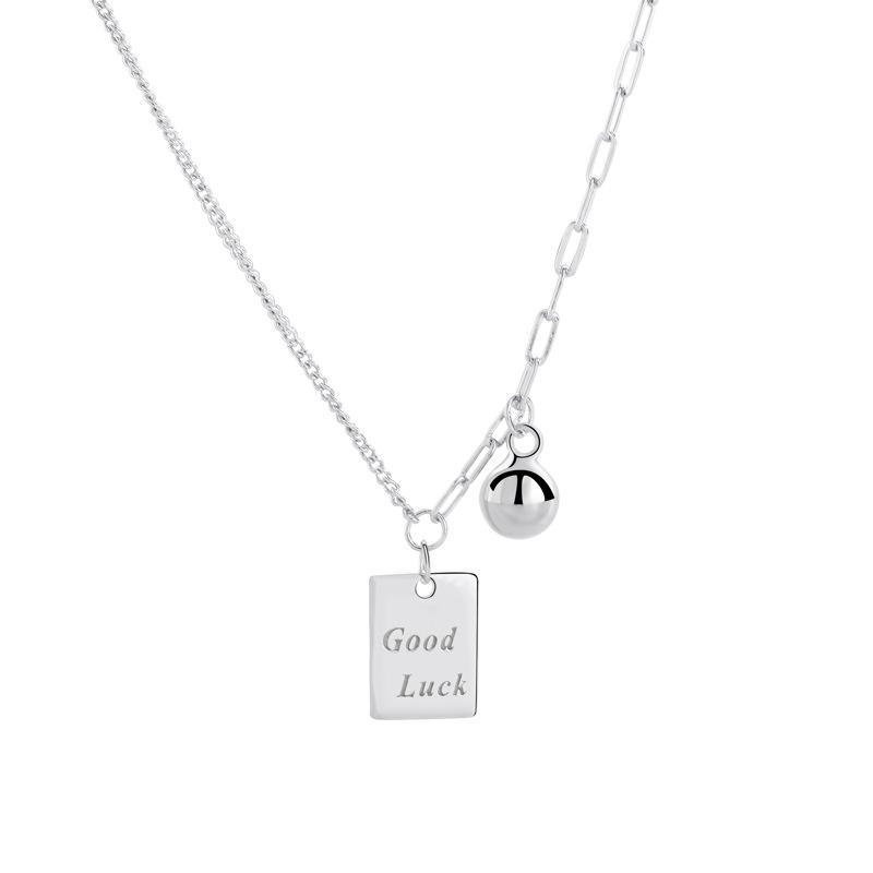 Lucky Square Necklace Women'S Niche Exquisite Fashion Splicing Bell Good Luck Pendant Necklace Premium Durable