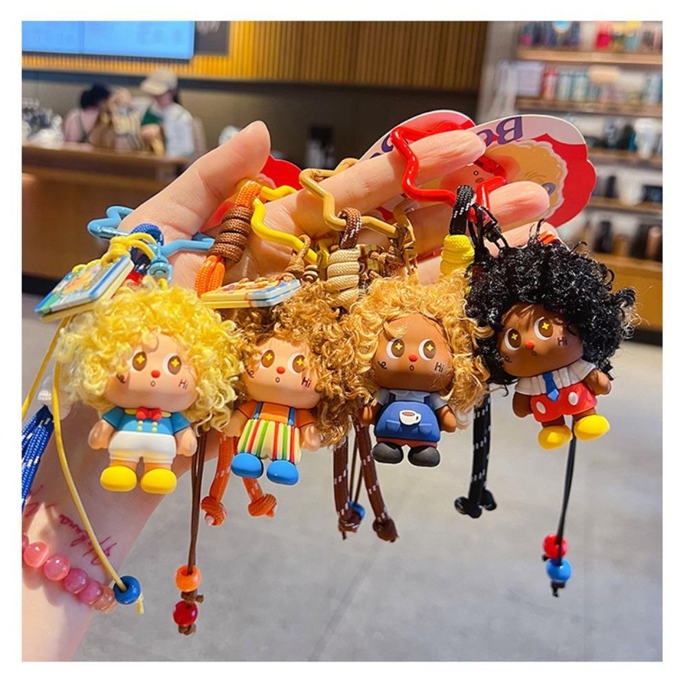 Creative Fluffy Afro Star Keychain Cute Couple Bag Charm Keyring Kawaii Backpack Korean Fashion Trendy Girl Gift