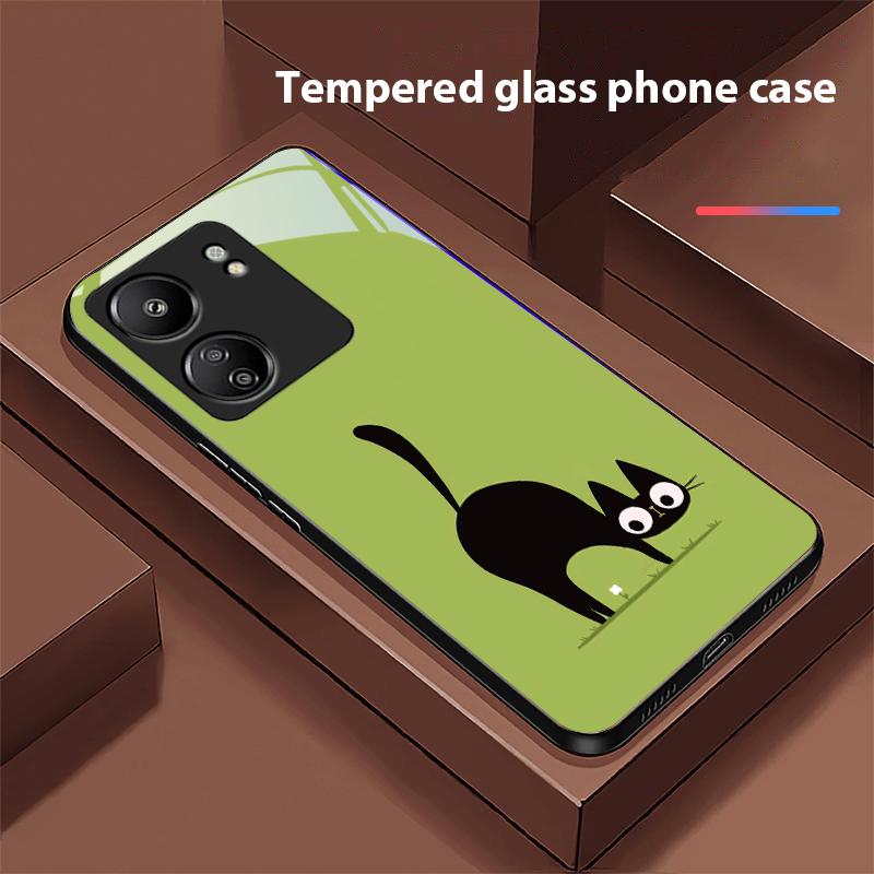 Kočky pijící kávu pro Xiaomi Redmi 13C Note13 12 Pro Plus 5G Note 9 13T Pro POCO X6 F5 F6 Černý kryt na telefon z tvrzeného skla