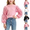 Toddler and Little Girls' Puff Sleeve Round Neck Pullover Top Casual Base Layer Tee for Everyday Wear