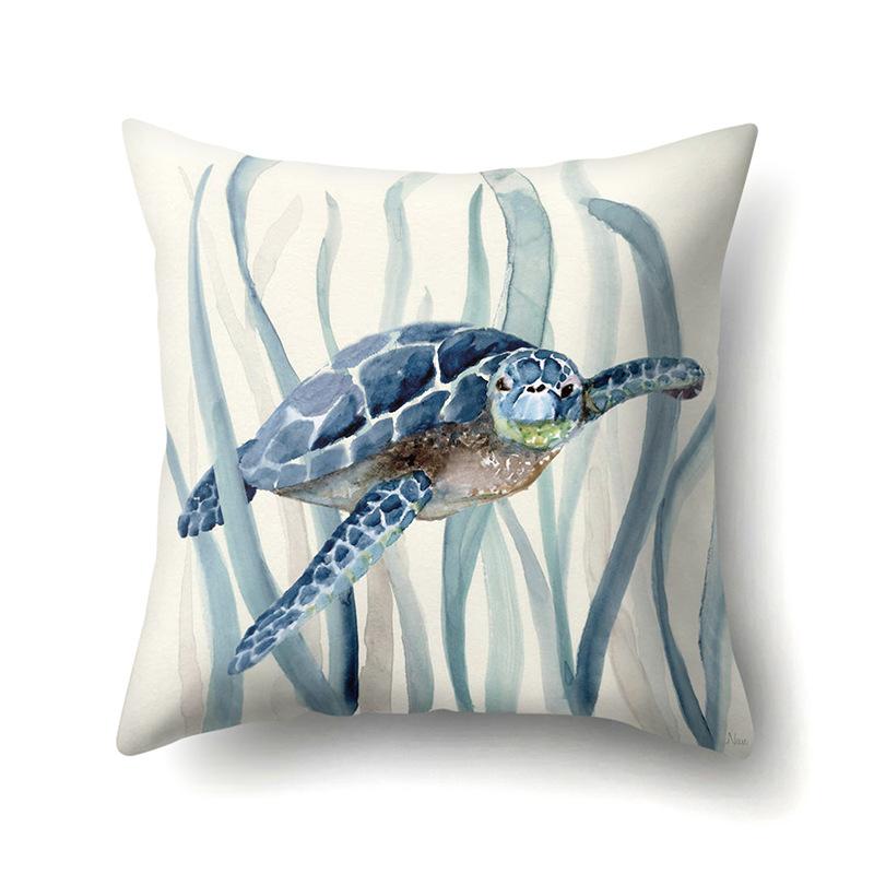 Polyester Pillowcase Peach Leather Velvet Cushion Cover Marine Life Seahorse Octopus Printed Pillow Bedside Cushion Cover