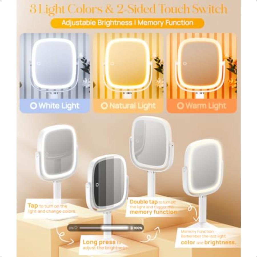 Rec Lighted Makeup Mirror with Lights and 1X 7X Magnifying Mirror Height Adjustable and 4000mAh Rechargeable for Bedroom 8.5x7.