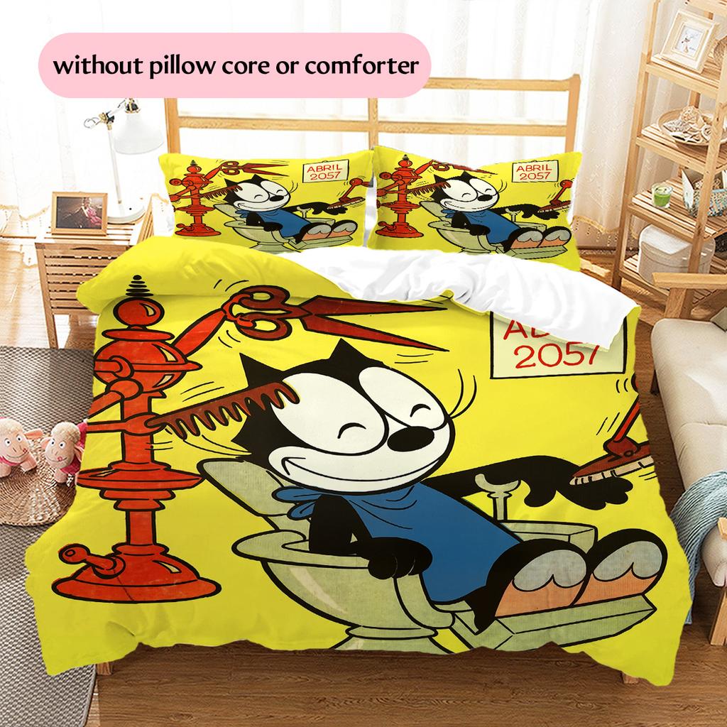 Felix the Cat  Pattern Bedding Quilt Set  Home Decoration  Gift (1 * duvet cover + 2 * pillowcase  without core)