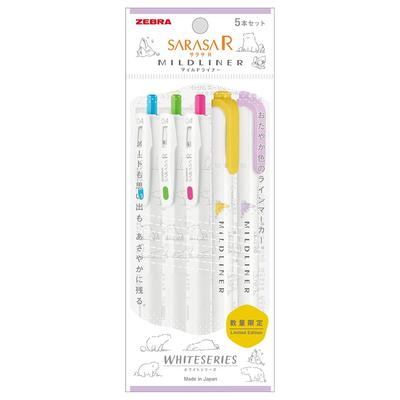 Zebra Sarasa R Mildliner Gel Ballpoint White & Pens, Series, 5-Piece Set, B, P-JJS29-R1W-B