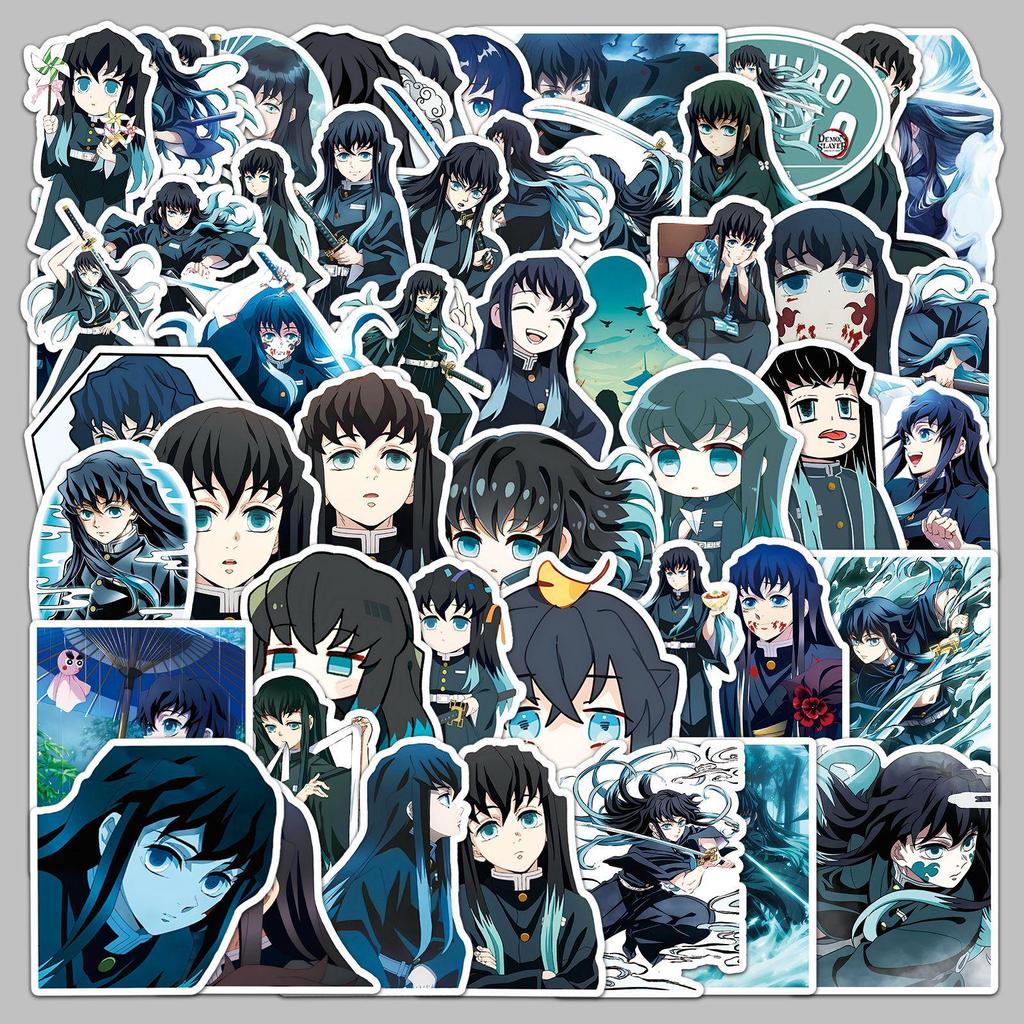 Demon Slayer Tokitou Muichiro Waterproof Stickers - 50 Decorative Anime Characters for Laptops and Thermos Cups