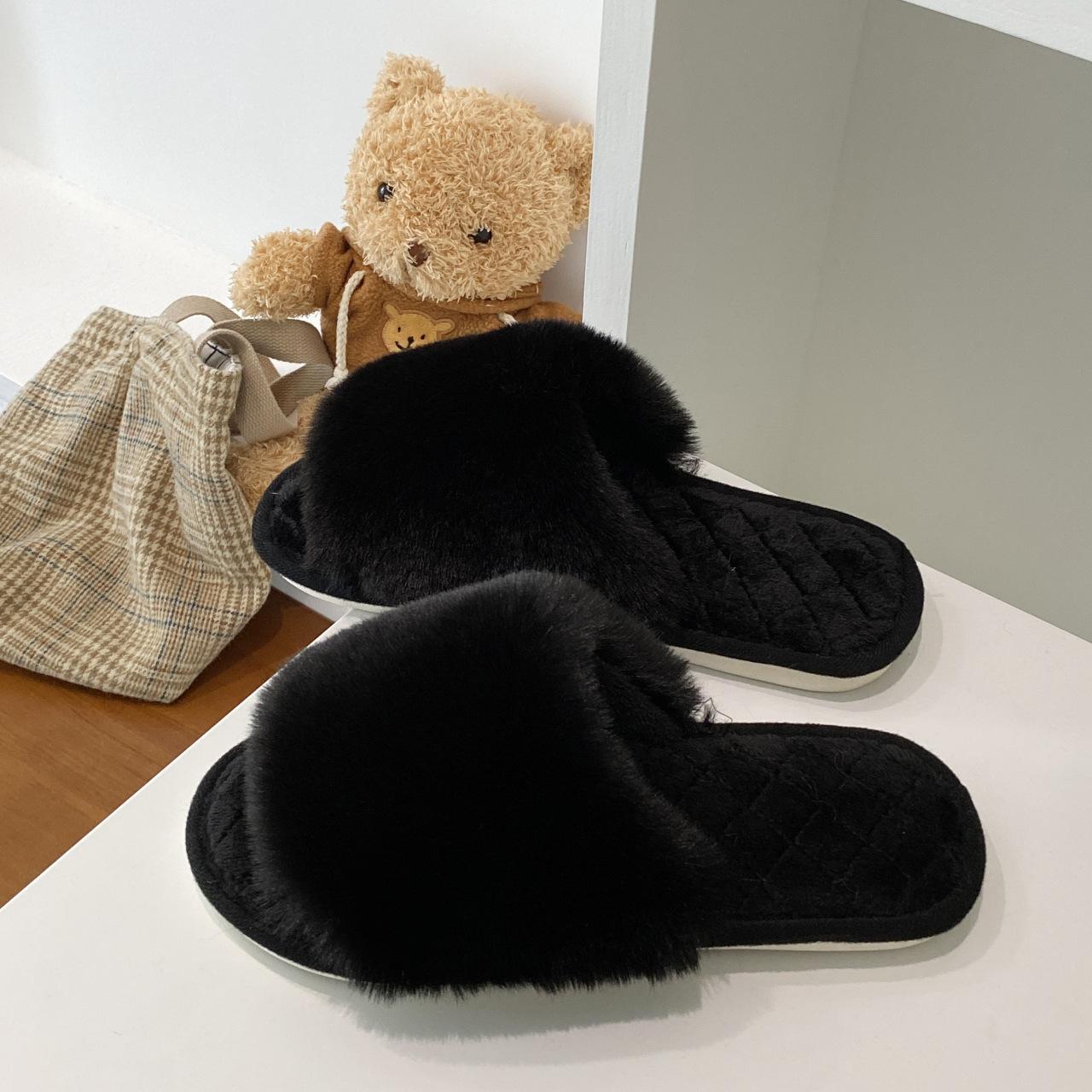 

Модные зимние женские зимние домашние пушистые тапочки нескользящие повседневные домашние туфли на плоской подошве женские шлепанцы теплая обувь однотонные 42-43 чёрный
