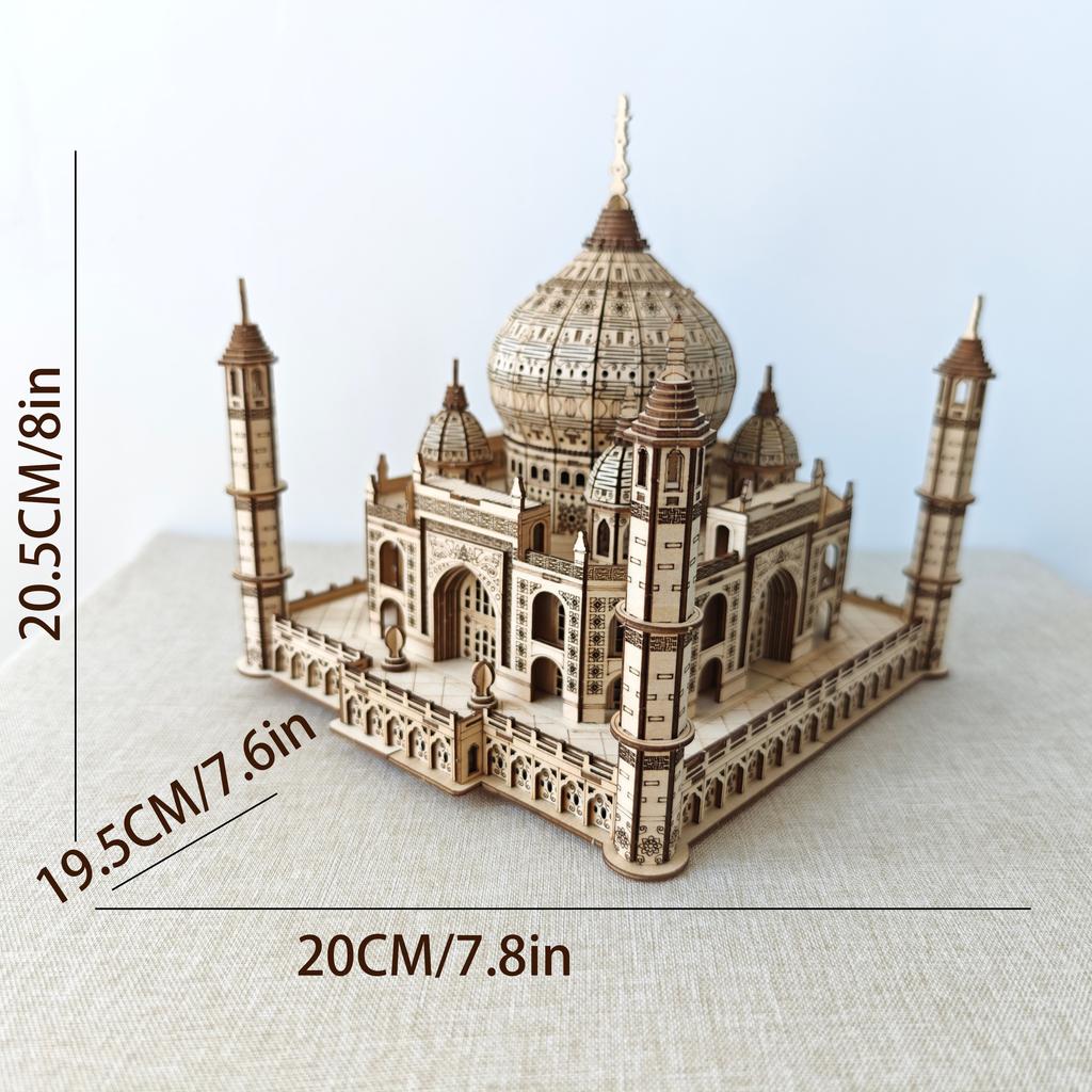 3D Wooden DIY Three-dimensional Taj Mahal Jigsaw Puzzle Adult Decompression Puzzle Holiday Gift Decoration Model